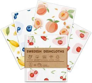 4 PCS Swedish Dishcloths, Reusable Kitchen Dish Cloths, Super Absorbent Cellulose Sponge Cloths, Odor Resistant, Dishwasher Safe & Multi-Purpose Cleaning Cloths 4 PCS Swedish Dishcloths, Reusable Kitchen Dish Cloths, Super Absorbent Cellulose Sponge Cloths, Odor Resistant, Dishwasher Safe & Multi-Purpose Cleaning Cloths