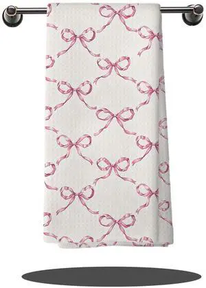 Preppy Pink Kitchen Towels - 24x16 Inch Pink Decorative Hand Towels With Bows Preppy Pink Kitchen Towels - 24x16 Inch Pink Decorative Hand Towels With Bows