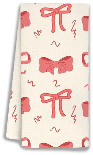 Funny Preppy Bow Decor Hand Towels - Pink Bow Decorative Kitchen & Bath Towels, Coquette Style Funny Preppy Bow Decor Hand Towels - Pink Bow Decorative Kitchen & Bath Towels, Coquette Style