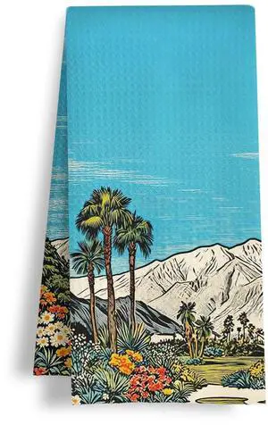 Blue Sky Western Landscape Kitchen Towels, Vintage Tropical Palm Tree Floral Dish Tea Towels, Southwestern Desert Mountain Decorative Hand Towel for Kitchen Bathroom, 16x24 Inch Blue Sky Western Landscape Kitchen Towels, Vintage Tropical Palm Tree Floral Dish Tea Towels, Southwestern Desert Mountain Decorative Hand Towel for Kitchen Bathroom, 16x24 Inch