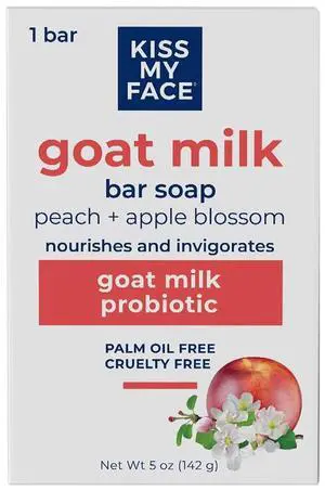 Goat Milk Bar Soap - Peach + Apple Blossom - Probiotic Goat Milk Soap Bar - Cruelty Free and Palm Oil Free (Peach + Apple Blossom, Pack of 1) Goat Milk Bar Soap - Peach + Apple Blossom - Probiotic Goat Milk Soap Bar - Cruelty Free and Palm Oil Free (Peach + Apple Blossom, Pack of 1)