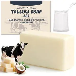 Beef Tallow Soap Bar, All Natural and Organic Grass Fed Tallow Soap, Moisturizing Face & Body Wash for Dry, Itchy, Sensitive Skin, Deep Cleansing Handmade Bath Soap for Adults, Kids - 1 Pack Beef Tallow Soap Bar, All Natural and Organic Grass Fed Tallow Soap, Moisturizing Face & Body Wash for Dry, Itchy, Sensitive Skin, Deep Cleansing Handmade Bath Soap for Adults, Kids - 1 Pack