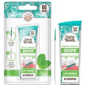 2-in-1 Toothpick & Interdental Pick Soft Rubber Bristles for Plaque Removal & Improved Oral Care, Comes with a Travel Case for On-The-Go Use, Wild Mint Flavor, 60 Ct 2-in-1 Toothpick & Interdental Pick Soft Rubber Bristles for Plaque Removal & Improved Oral Care, Comes with a Travel Case for On-The-Go Use, Wild Mint Flavor, 60 Ct