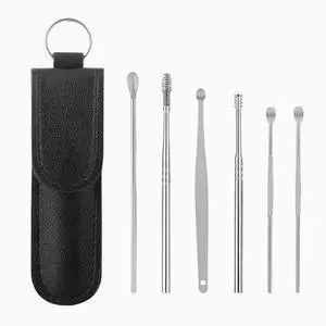 Stainless Steel Ear Wax Removal Kit, 6-Piece Ear Picking Spoon Set with Portable Keychain Leather Case, for Adults Stainless Steel Ear Wax Removal Kit, 6-Piece Ear Picking Spoon Set with Portable Keychain Leather Case, for Adults