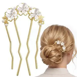 Pearl Flower Hair Pins, U Shaped Floral French Twist Hair Pins for Buns Metal Gold Hair Fork for Women Girls Brides Decorative Floral Bun Clip Hair Styling Accessories for Wedding Party Holiday Daily Pearl Flower Hair Pins, U Shaped Floral French Twist Hair Pins for Buns Metal Gold Hair Fork for Women Girls Brides Decorative Floral Bun Clip Hair Styling Accessories for Wedding Party Holiday Daily