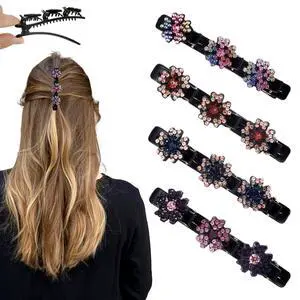 4PCS Sparkling Crystal Stone Braided Hair Clips for Women With Rhinestones, Shiny Elegant Braided Hair Clips Accessories for Easily Quick Change of Look Styling Sectioning(Five Petal) 4PCS Sparkling Crystal Stone Braided Hair Clips for Women With Rhinestones, Shiny Elegant Braided Hair Clips Accessories for Easily Quick Change of Look Styling Sectioning(Five Petal)