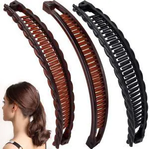 Banana Hair Clips for Women, Non-Slip Hair Claws with Double Combs, Vintage Hairpin Thick Long Curly Hair Styling Accessories for Daily, Party - Black, Brown (Smooth and Wavy Edge) Banana Hair Clips for Women, Non-Slip Hair Claws with Double Combs, Vintage Hairpin Thick Long Curly Hair Styling Accessories for Daily, Party - Black, Brown (Smooth and Wavy Edge)
