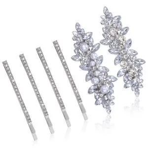 6Pcs Rhinestone Hair Clips for Women 2 Styles Silver Hair Barrettes Sparkly Crystal Pearl Flower Wedding Hair Clips Elegant Hairpins for Women Wedding Party Ceremonies Proms Hair Accessories 6Pcs Rhinestone Hair Clips for Women 2 Styles Silver Hair Barrettes Sparkly Crystal Pearl Flower Wedding Hair Clips Elegant Hairpins for Women Wedding Party Ceremonies Proms Hair Accessories