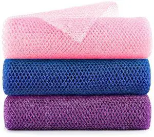 African Net Sponge Extra Long 3 Pieces, Loofah Back Scrubber for Shower, Exfoliating Washcloth & Body Scrubber, 39.37" L x 12.99" W Bath Sponge (Blue, Pink, Purple) African Net Sponge Extra Long 3 Pieces, Loofah Back Scrubber for Shower, Exfoliating Washcloth & Body Scrubber, 39.37" L x 12.99" W Bath Sponge (Blue, Pink, Purple)