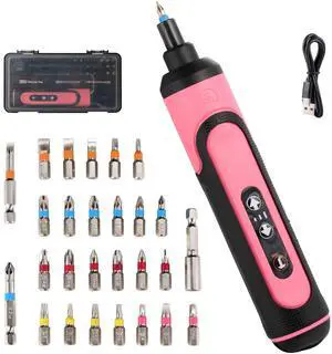 Electric Screwdriver Rechargeable, 4V Cordless Screwdriver, with 3 Gear Torque Adjustment and 26 Bits, Extension Rod, USB Charging Cable, Suitable for Furniture or Appliance Repair Pink Electric Screwdriver Rechargeable, 4V Cordless Screwdriver, with 3 Gear Torque Adjustment and 26 Bits, Extension Rod, USB Charging Cable, Suitable for Furniture or Appliance Repair Pink