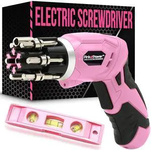 Pink Power Electric Screwdriver Cordless Mini Drill Set - 4V Rechargeable Pink Cordless Screwdriver Set for Women w Bubble Level LED Light - Small Screw driver with Pivotal Handle and Fold-Out Bits Pink Power Electric Screwdriver Cordless Mini Drill Set - 4V Rechargeable Pink Cordless Screwdriver Set for Women w Bubble Level LED Light - Small Screw driver with Pivotal Handle and Fold-Out Bits
