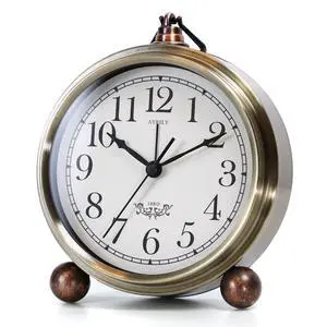 5.3" Vintage Analog Alarm Clock, Battery Operated Metal Desk Clock, Retro Table Clock with Light for Living Rooms, Bedrooms, Shelf, Home Decor (Gold) 5.3" Vintage Analog Alarm Clock, Battery Operated Metal Desk Clock, Retro Table Clock with Light for Living Rooms, Bedrooms, Shelf, Home Decor (Gold)
