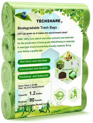 1.2 Gallon Biodegradable Trash Bags, 80 Count, Compostable Garbage Bags, 1.5 Gallon Capacity, Green 1.2 Gallon Biodegradable Trash Bags, 80 Count, Compostable Garbage Bags, 1.5 Gallon Capacity, Green