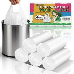 4 Gallon Small Trash-Bags With Handles - White 4 Gal Bathroom Mini Garbage Bags 100 Count 15 Liter Kitchen Car Office Unscented Biodegradable Little Wastebasket Liners Strong Thick Bulk 4 Gallon Small Trash-Bags With Handles - White 4 Gal Bathroom Mini Garbage Bags 100 Count 15 Liter Kitchen Car Office Unscented Biodegradable Little Wastebasket Liners Strong Thick Bulk