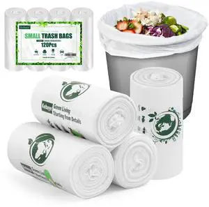 Small Trash Bags 1.2 Gallon, Biodegradable Gallon Waste Bag, Mini Compostable Strong Bathroom Wastebasket Can Liners Garbage Bags for Home Office Kitchen Fit 5 Liter 5L, 1 Gal, White 120 Pcs Small Trash Bags 1.2 Gallon, Biodegradable Gallon Waste Bag, Mini Compostable Strong Bathroom Wastebasket Can Liners Garbage Bags for Home Office Kitchen Fit 5 Liter 5L, 1 Gal, White 120 Pcs