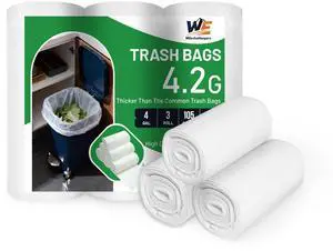 105 Count 4 Gallon Trash Bag Strong,Leakage-Free,Small Garbage Bags Unscented Thick, Bedroom, Dorm Room Essentials, OfficeWhite 3 Rolls 105 Count 4 Gallon Trash Bag Strong,Leakage-Free,Small Garbage Bags Unscented Thick, Bedroom, Dorm Room Essentials, OfficeWhite 3 Rolls