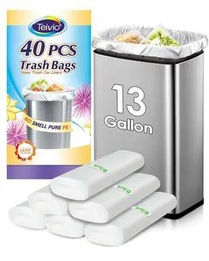 13 Gallon 40 Count Tall Kitchen Trash Bags 10 Gal 12 Gal 13 Gal fit 50 Liters Garbage Bags by , Waste Basket Bags,Bathroom Trash Can Bin Liners, Plastic Bags for home office kitchen, Clear 13 Gallon 40 Count Tall Kitchen Trash Bags 10 Gal 12 Gal 13 Gal fit 50 Liters Garbage Bags by , Waste Basket Bags,Bathroom Trash Can Bin Liners, Plastic Bags for home office kitchen, Clear