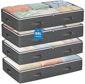 90L Under Bed Storage Containers, Closet Organizers and Storage Bins, Foldable Underbed Storage Bags for Linen Sheets, Blanket, Clothing, Comforter, Sweaters, Pillows, Wrapping Paper, Grey 90L Under Bed Storage Containers, Closet Organizers and Storage Bins, Foldable Underbed Storage Bags for Linen Sheets, Blanket, Clothing, Comforter, Sweaters, Pillows, Wrapping Paper, Grey