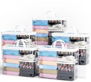 5PACK Clear Zippered Storage Bag for Clothes, 22L Clear Storage Bags, and Blanket Storage Bags for Bedding, Blankets, Comforters, Clothing, Books, DVD & CD (White) 5PACK Clear Zippered Storage Bag for Clothes, 22L Clear Storage Bags, and Blanket Storage Bags for Bedding, Blankets, Comforters, Clothing, Books, DVD & CD (White)
