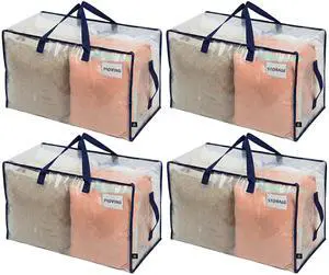 4 Pack Clear Extra Large Moving Bags & Storage Totes, Heavy Duty Organizer with Reinforced Handles & Strong Zippers for Clothes, College Dorm Essentials, Moving Supplies 4 Pack Clear Extra Large Moving Bags & Storage Totes, Heavy Duty Organizer with Reinforced Handles & Strong Zippers for Clothes, College Dorm Essentials, Moving Supplies