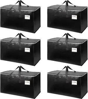 6-Pack Extra-Large Heavy-Duty Moving Bags with Reinforced Handles, Durable Zippers & Waterproof Material Perfect for Space-Saving, Storage, Shipping and Travel (Black) 6-Pack Extra-Large Heavy-Duty Moving Bags with Reinforced Handles, Durable Zippers & Waterproof Material Perfect for Space-Saving, Storage, Shipping and Travel (Black)