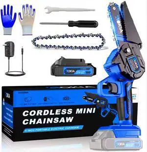 Mini Chainsaw, 20V Cordless 4 Inch, 1.5Ah Battery, Handheld Saw, Blue Mini Chainsaw, 20V Cordless 4 Inch, 1.5Ah Battery, Handheld Saw, Blue