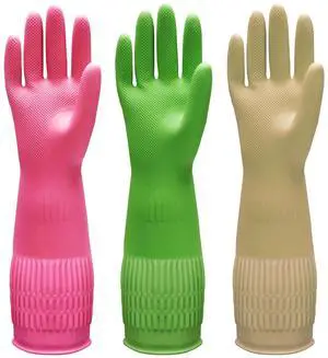 3 Pairs of Rubber Dishwashing Gloves for Kitchen and Household Cleaning Long Cuff 15", Reusable, Flexible Long-lasting and Non-Slip (Red+Yellow+Green, Medium) 3 Pairs of Rubber Dishwashing Gloves for Kitchen and Household Cleaning Long Cuff 15", Reusable, Flexible Long-lasting and Non-Slip (Red+Yellow+Green, Medium)