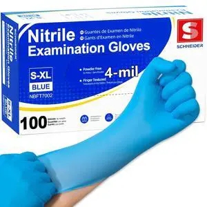 Mdeical Nitrile Exam Gloves, 4 mil, Powder-Free, Latex-Free, Non-Sterile Disposable Gloves for Medical Exams, Cleaning and Food Prep, Blue, 100 Count, Medium Mdeical Nitrile Exam Gloves, 4 mil, Powder-Free, Latex-Free, Non-Sterile Disposable Gloves for Medical Exams, Cleaning and Food Prep, Blue, 100 Count, Medium