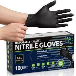 Disposable Nitrile Gloves Black, Food Safe Rubber Gloves Latex-Free Powder-Free for Cooking Food Prep Kitchen Clean (Large, 100) Disposable Nitrile Gloves Black, Food Safe Rubber Gloves Latex-Free Powder-Free for Cooking Food Prep Kitchen Clean (Large, 100)