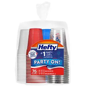 Hefty Party On Disposable Plastic Party Cups, 76 Count, 16 Oz Cups in Assorted Patriotic Colors and 18 Oz Clear Cups with Festive Firework Print for Summer Entertaining Hefty Party On Disposable Plastic Party Cups, 76 Count, 16 Oz Cups in Assorted Patriotic Colors and 18 Oz Clear Cups with Festive Firework Print for Summer Entertaining