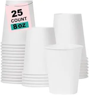 25 Pack 8 oz Coffee Cups, Leak-Proof Paper Cups 8 oz, Sturdy White Disposable Paper Coffee Cups for Cold and Hot Drinks 25 Pack 8 oz Coffee Cups, Leak-Proof Paper Cups 8 oz, Sturdy White Disposable Paper Coffee Cups for Cold and Hot Drinks