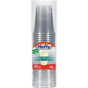 Hefty Party Perfect Clear Plastic Cups, Large Clear Party Cups for Easy Cleanup and Large Gatherings, Recyclable, 18 Ounce, 28 Count Hefty Party Perfect Clear Plastic Cups, Large Clear Party Cups for Easy Cleanup and Large Gatherings, Recyclable, 18 Ounce, 28 Count