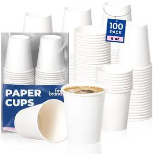 100 Pack 8 oz Disposable Paper Coffee Cups, White Hot Cups for Hot/Cold Beverage, Durable Thickened Paper Cup Bulk for Party, Daily Use, Office, Home, Bistros 100 Pack 8 oz Disposable Paper Coffee Cups, White Hot Cups for Hot/Cold Beverage, Durable Thickened Paper Cup Bulk for Party, Daily Use, Office, Home, Bistros