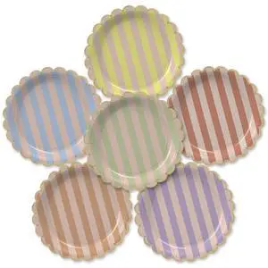 Party Paper Plates, 50-Pack 9-Inch Bulk Disposable Decorative Paper Plates with Matte Gold Scalloped Trim, 6 Colors for Tea Party, Easter, Garden Party, and Bridal Showers, Gilded Pastel Duet Stripes Party Paper Plates, 50-Pack 9-Inch Bulk Disposable Decorative Paper Plates with Matte Gold Scalloped Trim, 6 Colors for Tea Party, Easter, Garden Party, and Bridal Showers, Gilded Pastel Duet Stripes