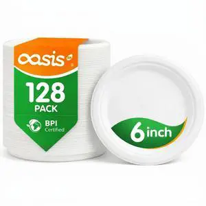 6 Inch Paper Plates 128 Pack, Small Dessert Plates Disposable, Heavy Duty Compostable Sugarcane Bagasse Plates for Cake, Snacks, Kids Meals & Parties, White 6 Inch Paper Plates 128 Pack, Small Dessert Plates Disposable, Heavy Duty Compostable Sugarcane Bagasse Plates for Cake, Snacks, Kids Meals & Parties, White