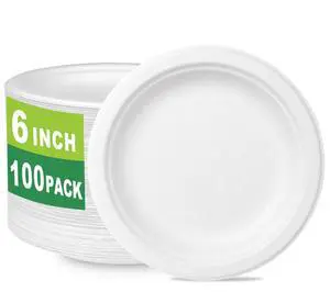 6 inch Small Compostable Dessert Plates,100 Count Heavyduty Sugarcane/Bagasse and Bamboo Fibre Biodegradable Disposable Paper Plate 6 inch Small Compostable Dessert Plates,100 Count Heavyduty Sugarcane/Bagasse and Bamboo Fibre Biodegradable Disposable Paper Plate