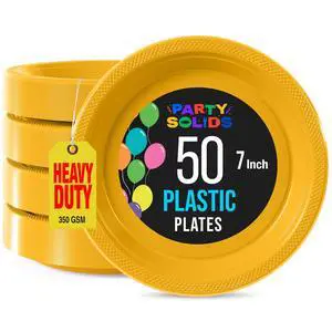 Party Solids Yellow Plastic Plates For Party Supplies 7" Yellow Disposable Plates Heavy Duty 50 Pcs Plastic Dinnerware Sets Heavy Duty 350 GSM Disposable Dinnerware Set Party Solids Yellow Plastic Plates For Party Supplies 7" Yellow Disposable Plates Heavy Duty 50 Pcs Plastic Dinnerware Sets Heavy Duty 350 GSM Disposable Dinnerware Set