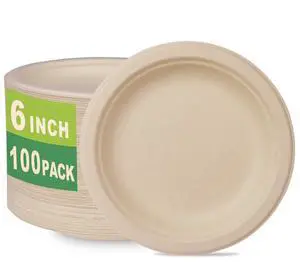 100 Count 6 Small Compostable Dessert Plates, Heavy-duty Unbleached Biodegradable Bagasse and Bamboo fiber Paper Plates 100 Count 6 Small Compostable Dessert Plates, Heavy-duty Unbleached Biodegradable Bagasse and Bamboo fiber Paper Plates