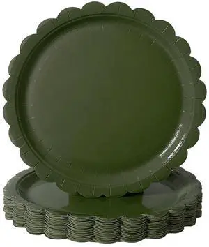 50PCS Disposable Paper Plates, Scalloped Olive-Green Party Plates, 7IN 50PCS Disposable Paper Plates, Scalloped Olive-Green Party Plates, 7IN
