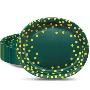 30Pcs Green Gold Oval Paper Plates 10" X 12" Large Disposable Dinner Plates for World Cup Birthday Wedding Engagement 30Pcs Green Gold Oval Paper Plates 10" X 12" Large Disposable Dinner Plates for World Cup Birthday Wedding Engagement