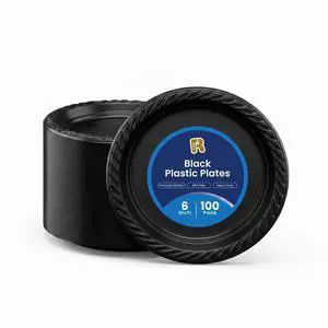 100 Pack 6 Inch Black Plastic Plates Disposable - Heavy Duty Black Dessert Plates Disposable - Microwavable Small Disposable Plastic Plates 100 Pack 6 Inch Black Plastic Plates Disposable - Heavy Duty Black Dessert Plates Disposable - Microwavable Small Disposable Plastic Plates