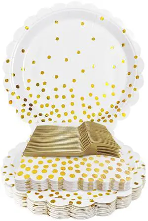 White and Gold Paper Plates and Napkins,7 Inch White and Gold Scalloped Disposable Dessert Plates Paper Napkin Fork Party Supplies for Wedding Baby Shower Birthday(25 Guest) White and Gold Paper Plates and Napkins,7 Inch White and Gold Scalloped Disposable Dessert Plates Paper Napkin Fork Party Supplies for Wedding Baby Shower Birthday(25 Guest)
