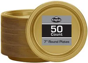 Gold Solid Color Premium Heavy Weight Plastic Appetizer Plate (7") 50 Count - Elegant & Durable, Perfect for Parties & Events Gold Solid Color Premium Heavy Weight Plastic Appetizer Plate (7") 50 Count - Elegant & Durable, Perfect for Parties & Events