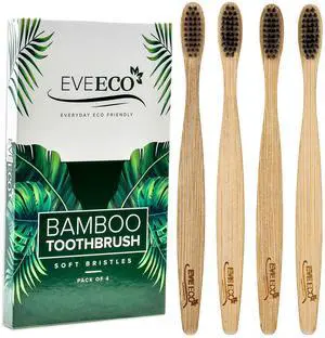 4 Count I Bamboo Toothbrush I Soft Bristles Best for Sensitive Gums I Charcoal I Vegan I Natural Wood I BPA Fee I Recyclable I Compostable I Biodegradable | Environmentally Friendly 4 Count I Bamboo Toothbrush I Soft Bristles Best for Sensitive Gums I Charcoal I Vegan I Natural Wood I BPA Fee I Recyclable I Compostable I Biodegradable | Environmentally Friendly