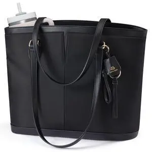 Laptop Tote Bag for Women, 15.6 Inch Lightweight Work Computer Bag with Cup Holder, Waterproof Office Briefcase Travel Handbag Purse Gifts for Women Black Laptop Tote Bag for Women, 15.6 Inch Lightweight Work Computer Bag with Cup Holder, Waterproof Office Briefcase Travel Handbag Purse Gifts for Women Black