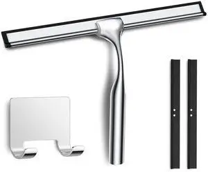 All-Purpose Shower Squeegee with Adhesive Hook for Cleaning Bathroom Glass Doors Car Window Mirrors and Tile Wall, Stainless Steel Handheld Glass Water Wiper Cleaner Removal Scraper Tool (Sliver, 10") All-Purpose Shower Squeegee with Adhesive Hook for Cleaning Bathroom Glass Doors Car Window Mirrors and Tile Wall, Stainless Steel Handheld Glass Water Wiper Cleaner Removal Scraper Tool (Sliver, 10")