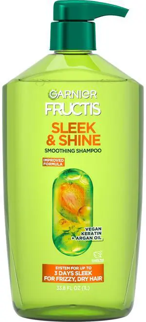 Fructis Sleek & Shine Shampoo, Smoothing Shampoo for Frizzy, Dry Hair with Argan Oil and Vegan Keratin, 33.8 Fl Oz (Packaging May Vary) Fructis Sleek & Shine Shampoo, Smoothing Shampoo for Frizzy, Dry Hair with Argan Oil and Vegan Keratin, 33.8 Fl Oz (Packaging May Vary)