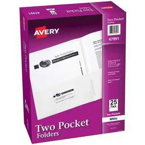 Two Pocket Folders, Holds up to 40 Sheets, Business Card Slot, 25 White Folders (47991) Two Pocket Folders, Holds up to 40 Sheets, Business Card Slot, 25 White Folders (47991)
