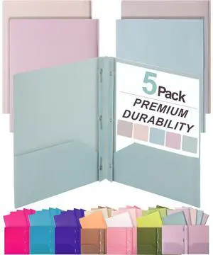 Plastic Folders with Pockets and Prong, 5 Pack Plastic Folders with Pockets and Prong, 5 Pack