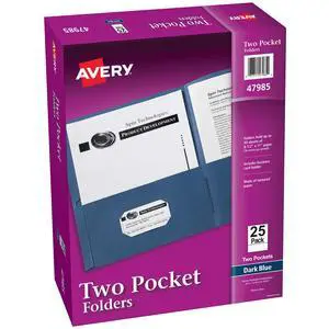 Two Pocket Folders, Holds up to 40 Sheets, Business Card Slot, Ideal for Portfolios, Presentations and School, Dark Blue, Box of 25 (47985) Two Pocket Folders, Holds up to 40 Sheets, Business Card Slot, Ideal for Portfolios, Presentations and School, Dark Blue, Box of 25 (47985)